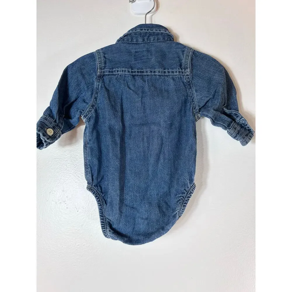 OSHKOSH B’GOSH Boy’s Denim Button Down Long Sleeve Bodysuit / Size: 6 Months